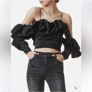 Alice +Olivia Monroe Ruffled Flounce Sleeve Crop Top | Size 4 | Barely Worn |